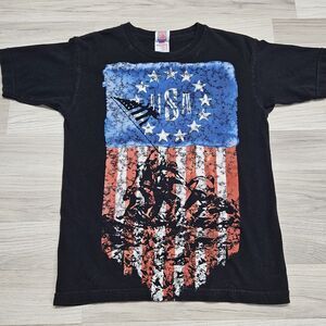 BAYSIDE Mens Black American Flag Patriot Tee Size Small